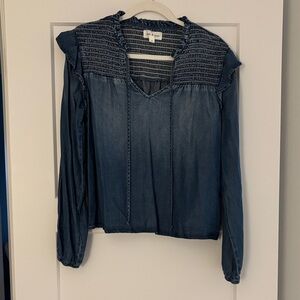Cloth & Stone Indigo Smocked Blouse